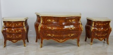Zámecké intarzované komody s mramorem - set 3 kusů
