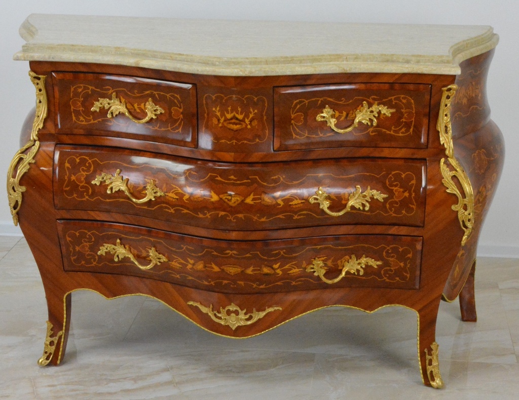 Zámecká intarzovaná komoda s mramorem - 152 cm