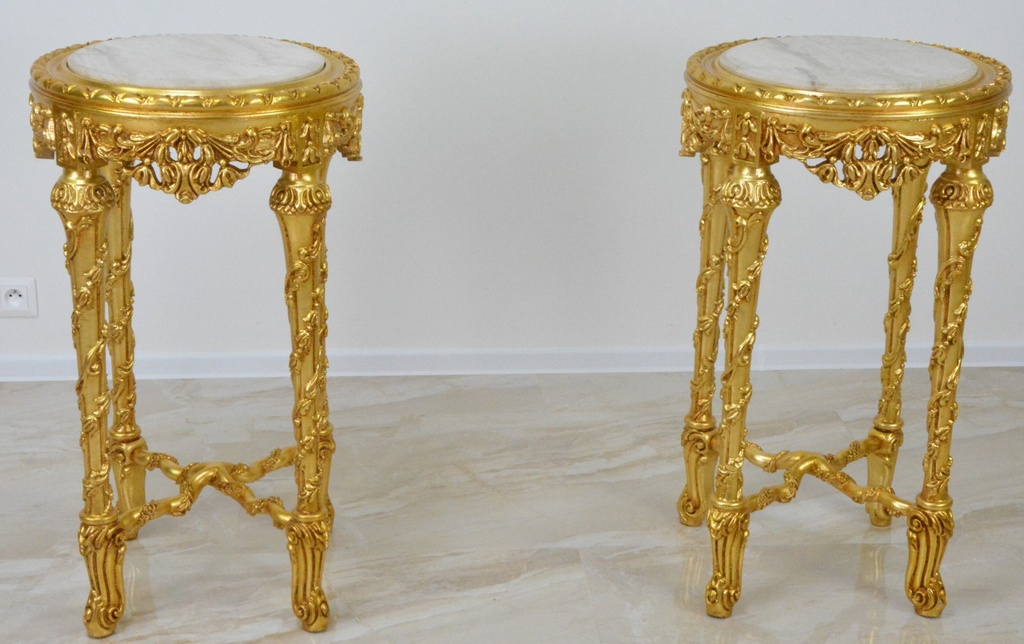 Zámecké dřevěné stolečky s mramorem - pár