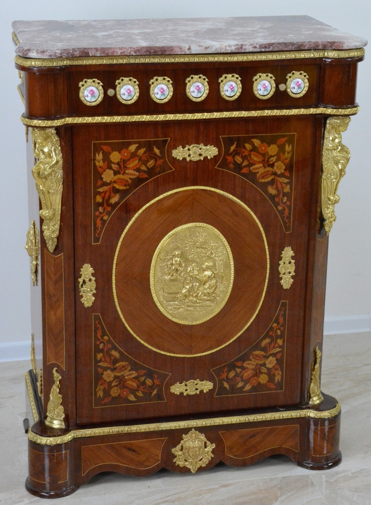 Zámecká intarzovaná komoda s mramorovou deskou