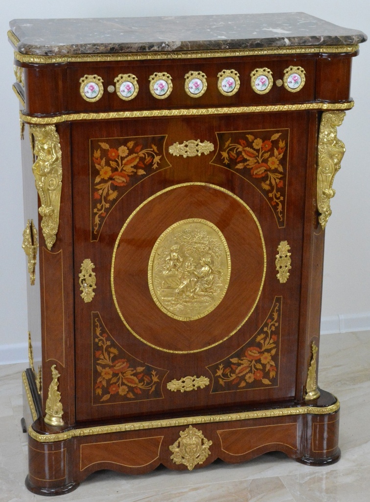 Zámecká intarzovaná komoda s mramorovou deskou