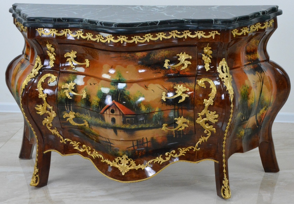 Zámecká malovaná komoda s mramorovou deskou