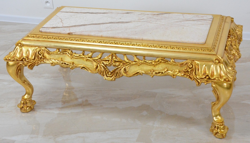 Zámecký konferenční stoleček s mramorem - masiv