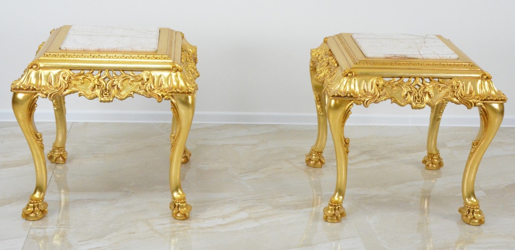 Zámecké stolečky s mramorem - masiv - pár