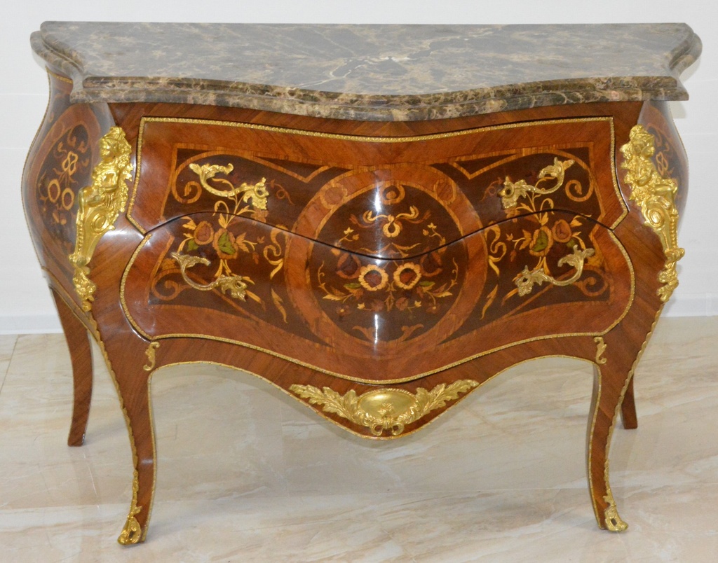 Zámecká intarzovaná komoda s mramorem - 129 cm