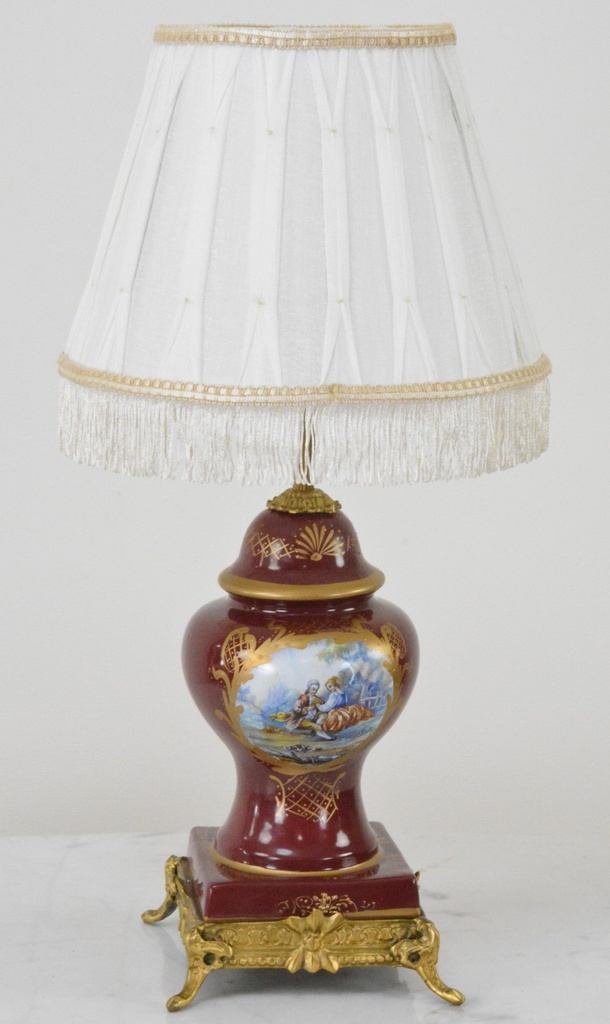 Zámecká stolní lampa se stínidlem - porcelán+bronz