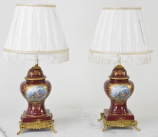 Zámecké stolní lampy se stínidlem - porcelán+bronz