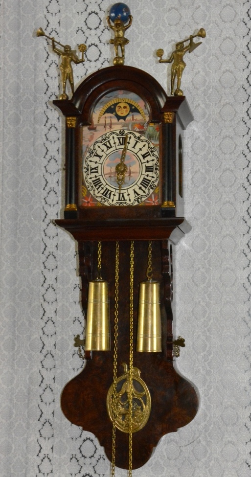 Starožitné Zánské 2-závažové hodiny s fází měsíce