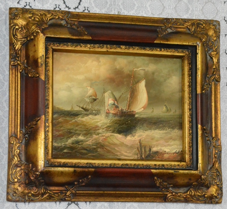 Zámecký obraz - Lodě - olej na desce