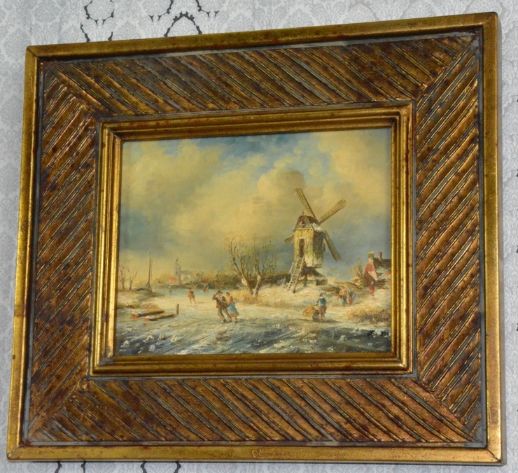 Zámecký obraz - Zima - olej na desce