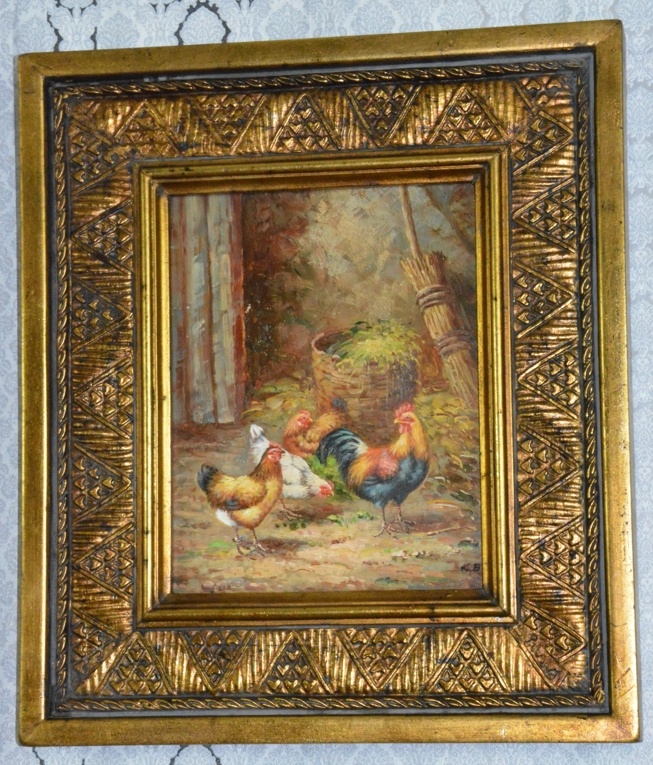 Zámecký obraz - Na dvoře - olej na desce