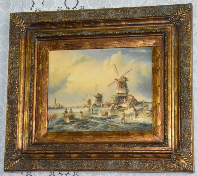 Zámecký obraz - Zima - olej na desce