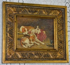 Zámecký obraz - Psi - olej na desce