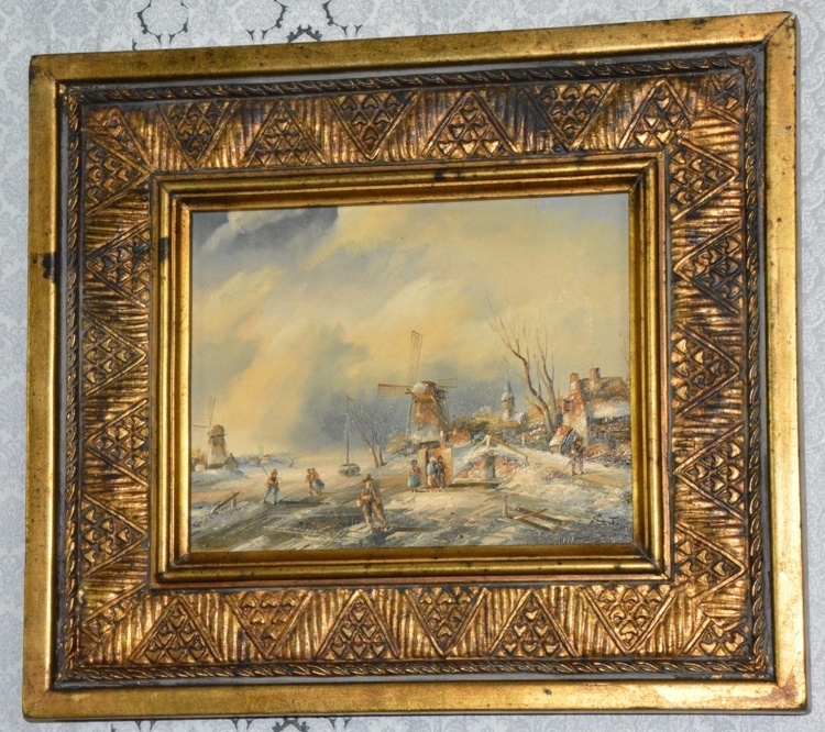 Zámecký obraz - Zima - olej na desce