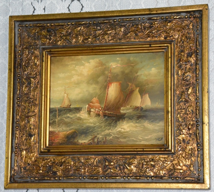 Zámecký obraz - Lodě - olej na desce