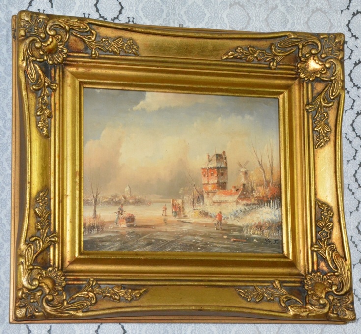 Zámecký obraz - Zima - olej na desce