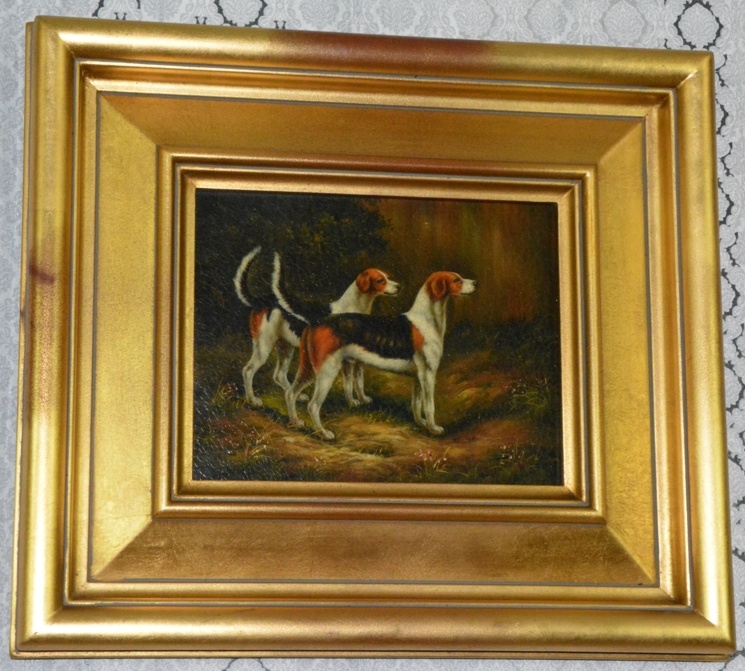 Zámecký obraz - Lovečtí psi - olej na desce