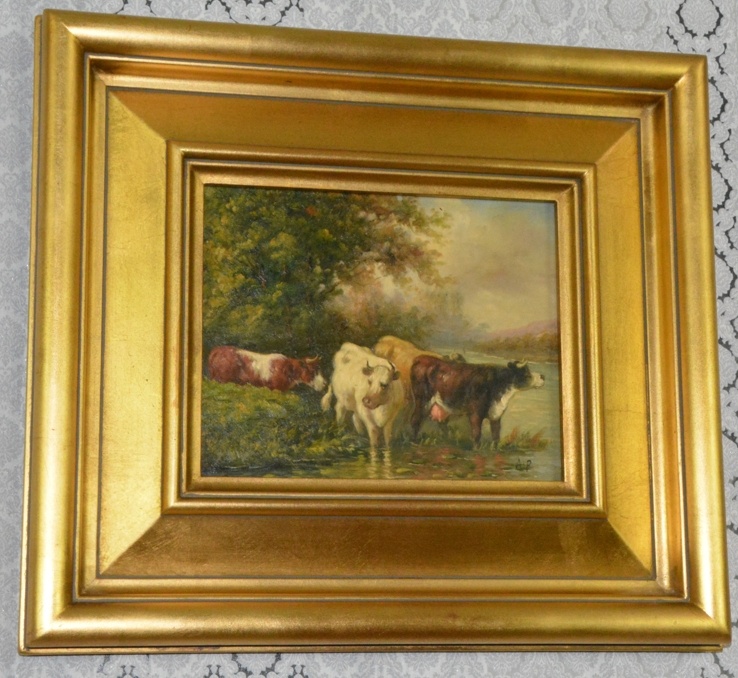 Zámecký obraz - Krávy- olej na desce