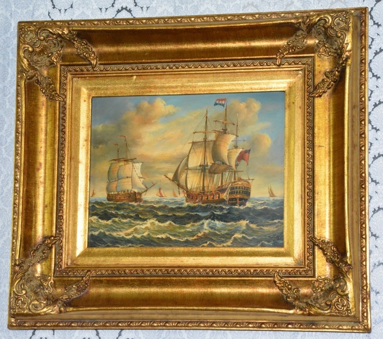 Zámecký obraz - Lodě - olej na desce