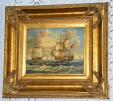 Zámecký obraz - Lodě - olej na desce