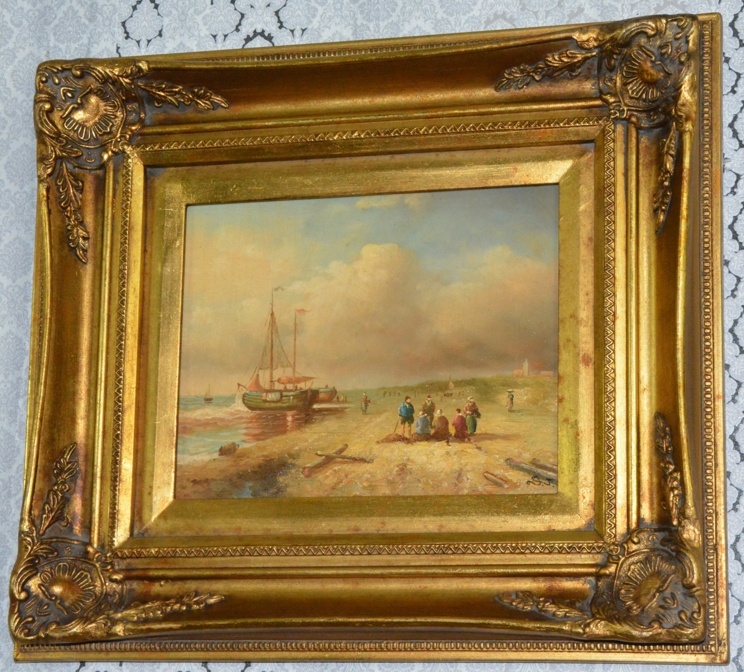 Zámecký obraz - U moře - olej na desce