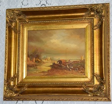 Zámecký obraz - U vody - olej na desce