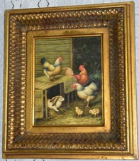 Zámecký obraz - Na dvoře - olej na desce