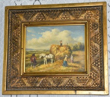 Zámecký obraz - Žně - olej na desce