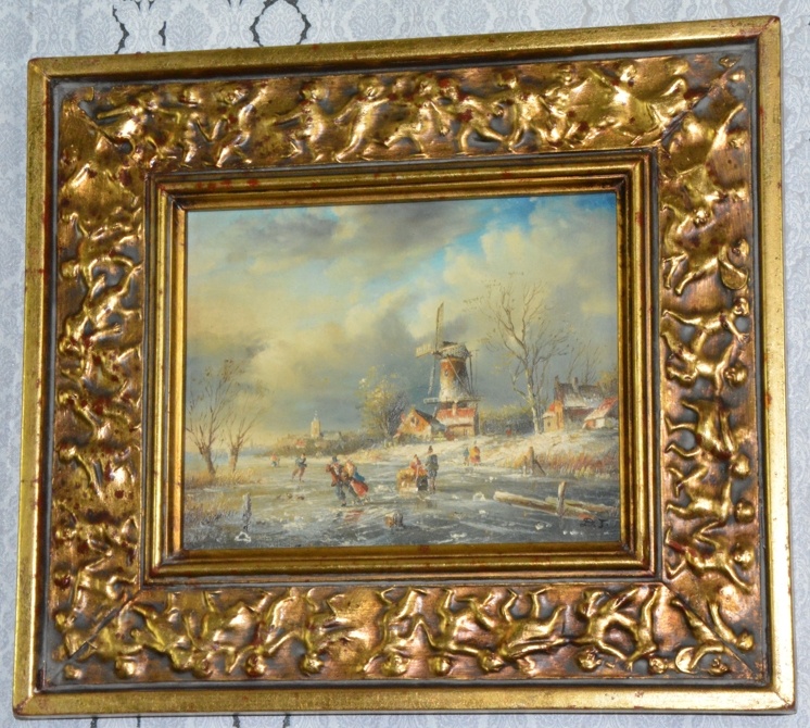 Zámecký obraz - Zima - olej na desce