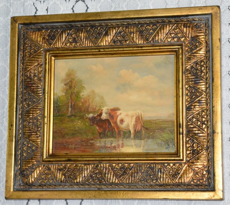 Zámecký obraz - Krávy - olej na desce