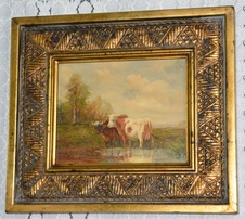 Zámecký obraz - Krávy - olej na desce