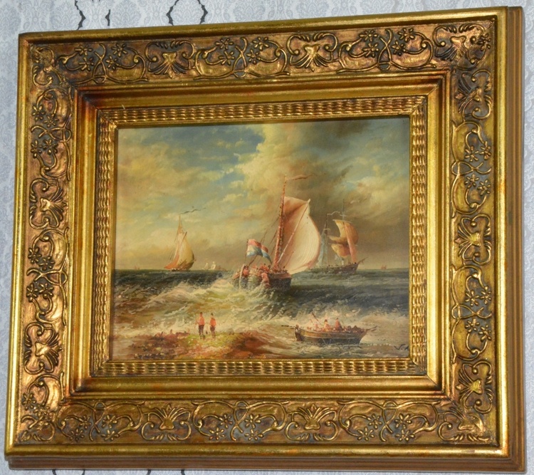 Zámecký obraz - Lodě - olej na desce