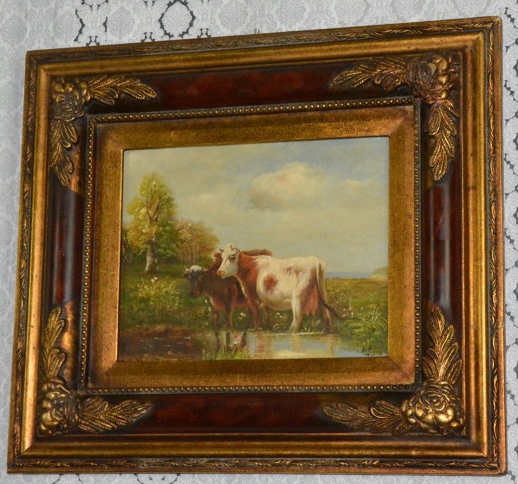 Zámecký obraz - Krávy - olej na desce