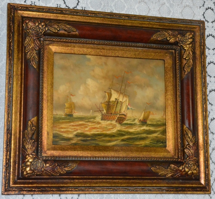 Zámecký obraz - Lodě - olej na desce