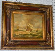 Zámecký obraz - Lodě - olej na desce