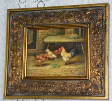 Zámecký obraz - Na dvoře - olej na desce