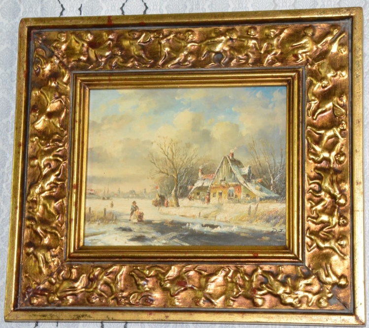 Zámecký obraz - Zima - olej na desce