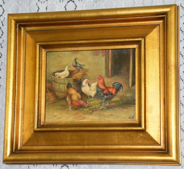 Zámecký obraz - Na dvoře - olej na desce