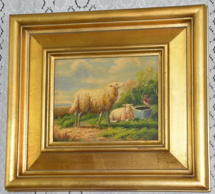 Zámecký obraz - Ovce - olej na desce