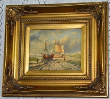 Zámecký obraz - Lodě - olej na desce