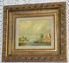 Zámecký obraz - Venkov u vody - olej na desce