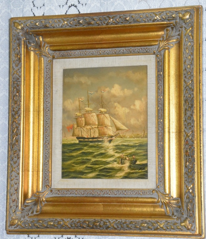 Zámecký obraz - Lodě - olej na desce