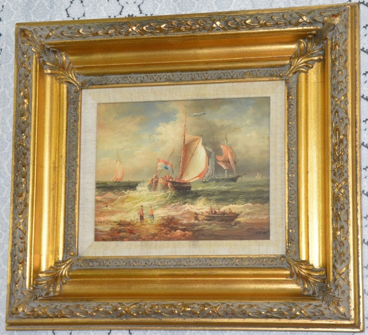 Zámecký obraz - Lodě - olej na desce