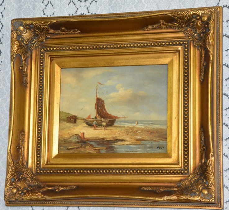 Zámecký obraz - U moře - olej na desce