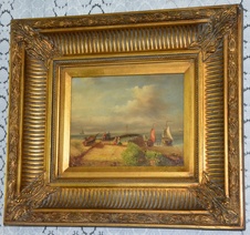 Zámecký obraz - U moře - olej na desce