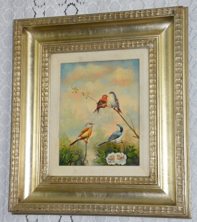 Zámecký obraz - Ptáčci - olej na desce