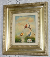 Zámecký obraz - Ptáčci - olej na desce