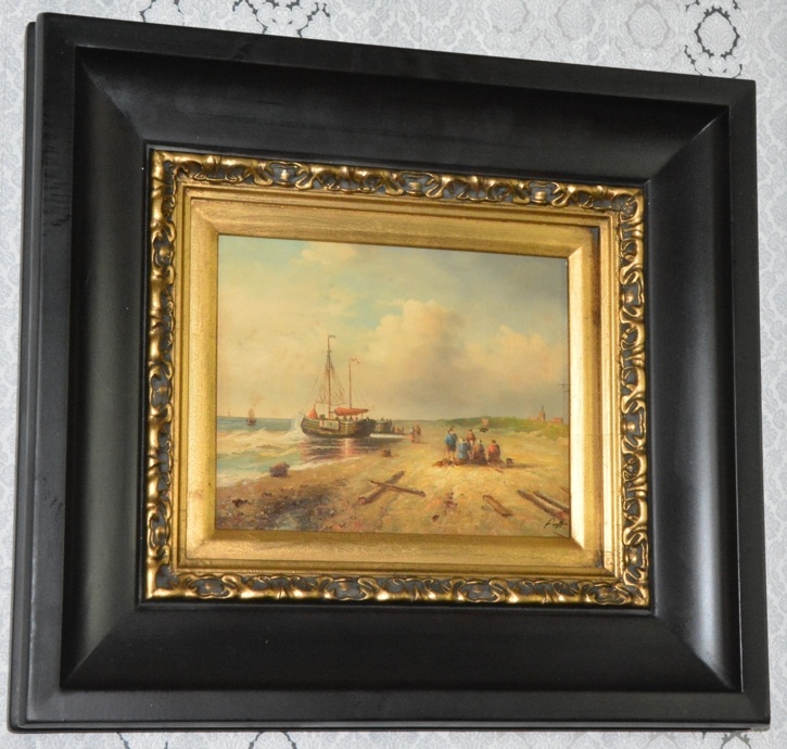 Zámecký obraz - U moře - olej na desce