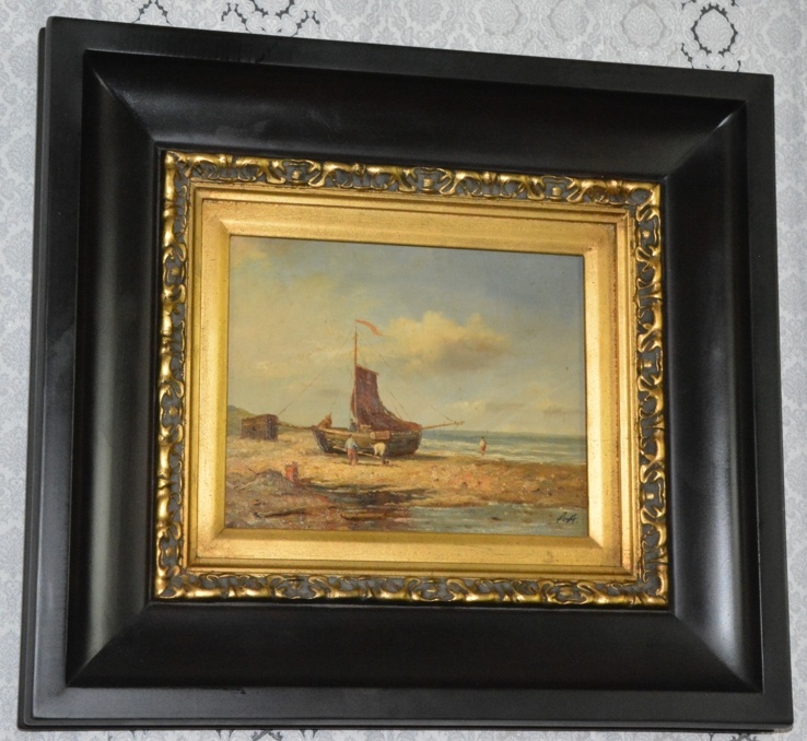 Zámecký obraz - U moře - olej na desce