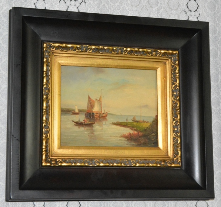 Zámecký obraz - U moře - olej na desce